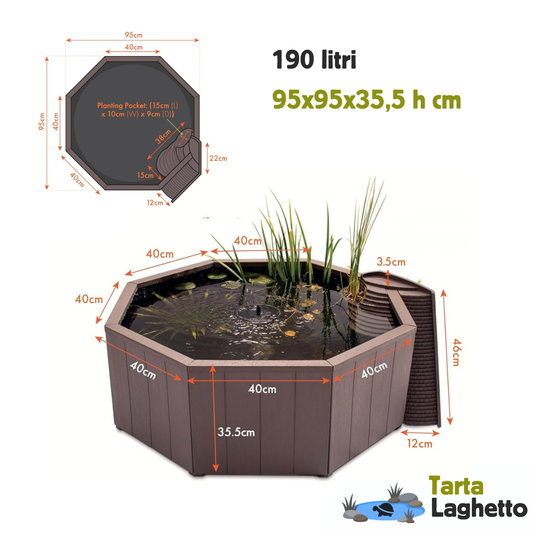 Laghetto esterno in plastica rigida da 190 litri